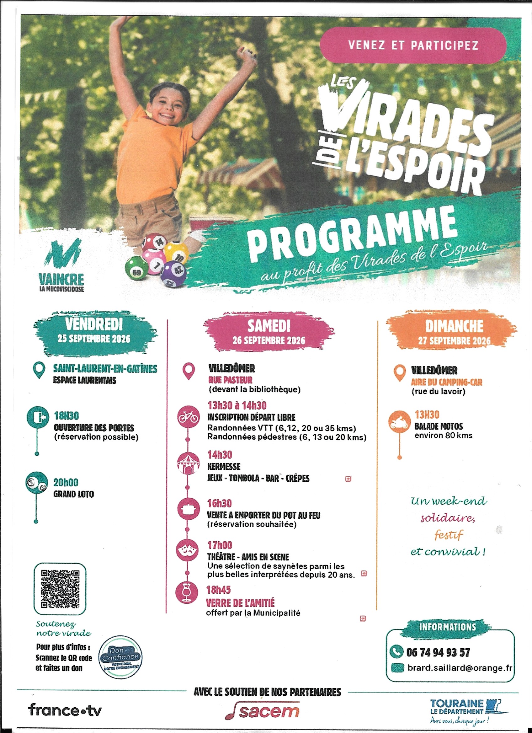 Affiche de La 25ème Randonnée VIRADE de l'ESPOIR à Villedômer