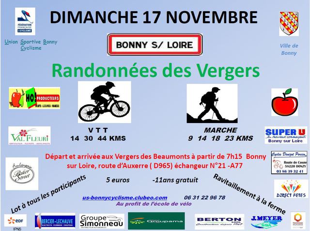 Affiche de BONNY sur LOIRE RANDONNEE DES VERGERS DES BEAUMONTS (29ème  édition) à Chantecoq