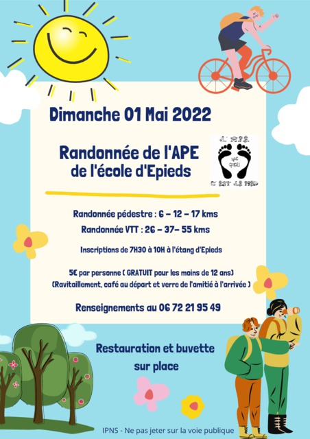 Affiche de RANDONNEE DE L'APE DE L'ECOLE D'EPIEDS à Épieds