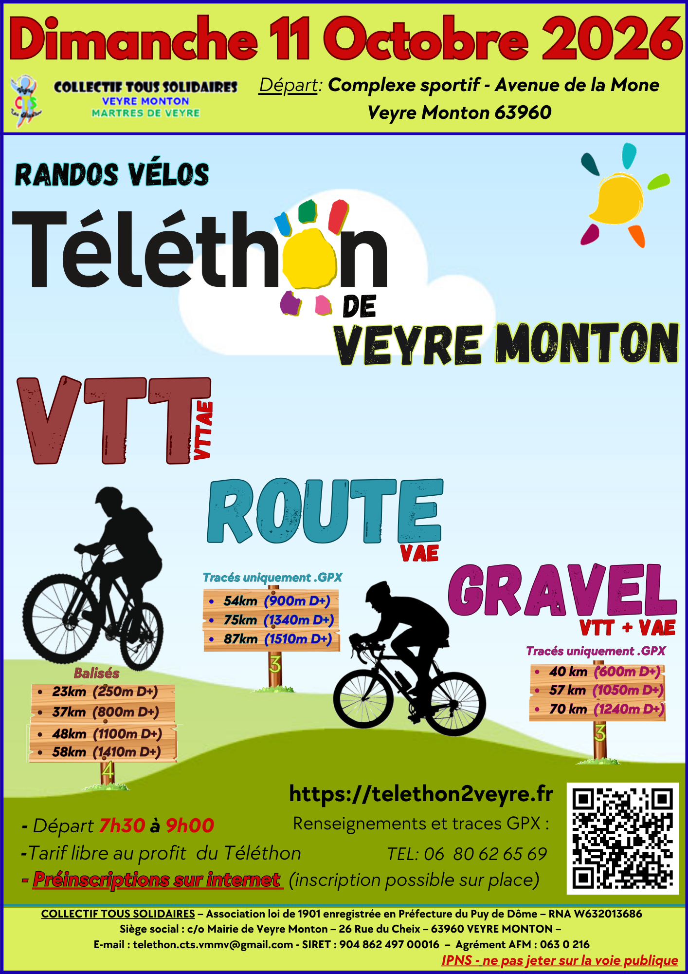 Affiche de Randos VTT/GRAVEL/ROUTE pour le téléthon à Veyre-Monton