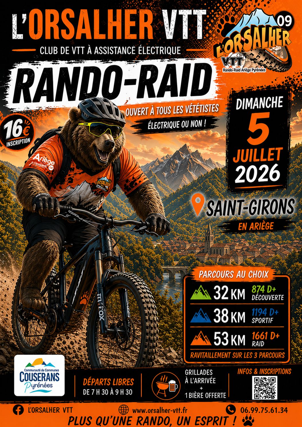 Affiche de La 16ème Rando-Raid L'ORSALHER VTT à Saint-Girons