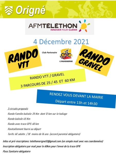 Affiche de Rando VTT / Gravel Telethon 2021 (1ère  édition) à Origné