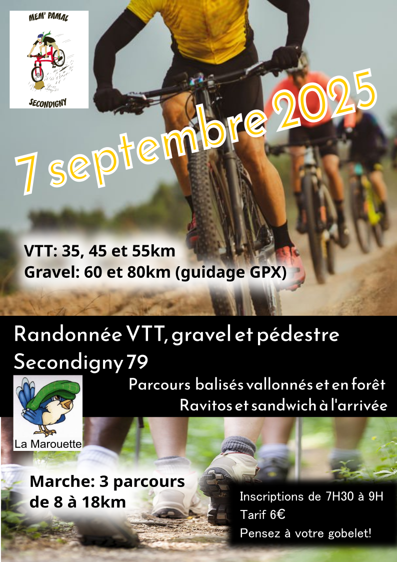 Affiche de La 15ème Mem'Pamal VTT / Gravel / Marche à Secondigny