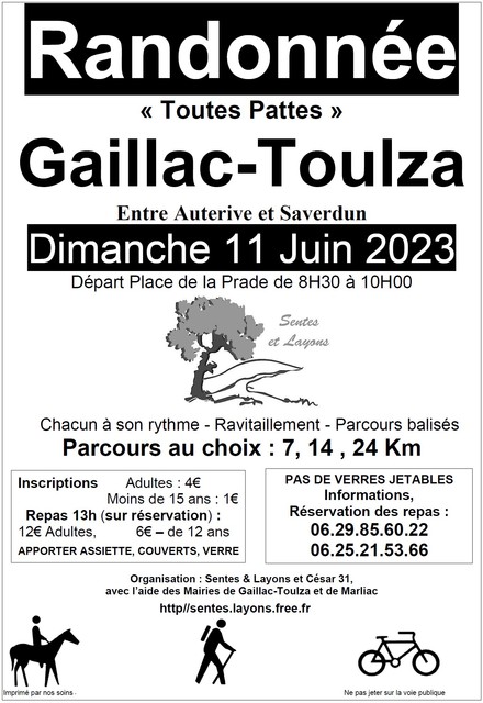 Affiche de Randonnée "Toutes Pattes" A pieds, à VTT ou à Cheval (26ème  édition) à Gaillac-Toulza