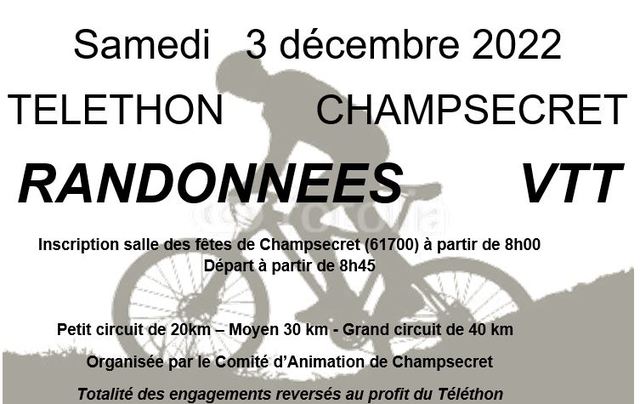 Affiche de Randonnées VTT du Téléthon de CHAMPSECRET (15ème  édition) à Champsecret