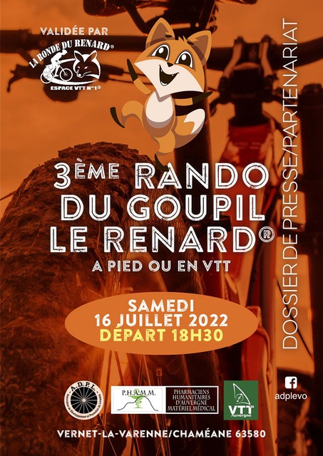 Affiche de 3e rando à VTT & ou à PIED du GOUPIL LE RENARD 2022 (3ème  édition) à Vernet-la-Varenne