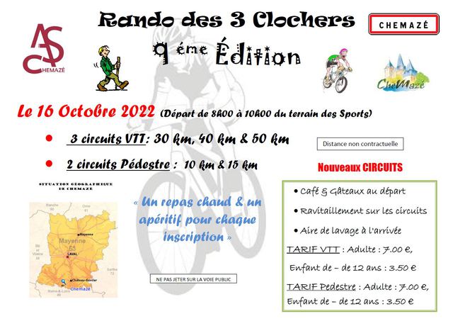 Affiche de La 9ème rando des 3 Clochers à Chemazé