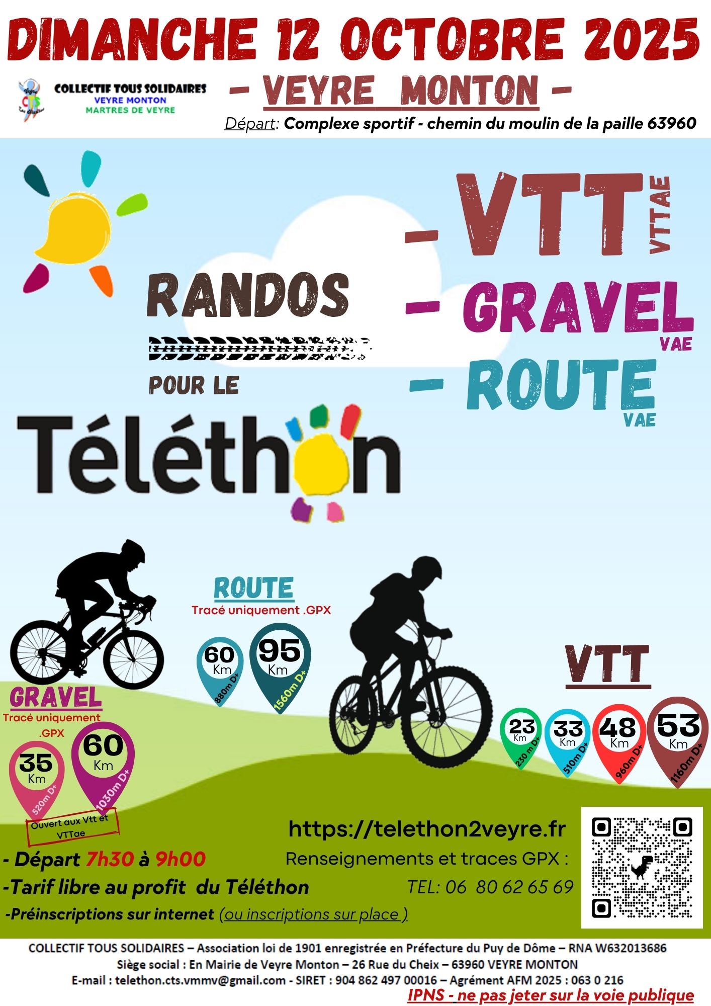 Affiche de Randos VTT/GRAVEL/ROUTE pour le téléthon à Veyre-Monton