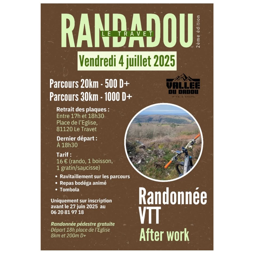 Affiche de La 2ème Randonnée VTT RANDADOU au Travet