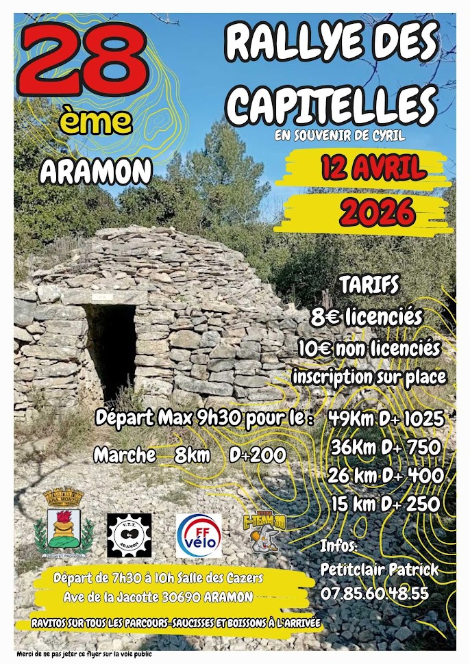 Affiche de La 28ème Randonnée Rallye VTT des CAPITELLES à Aramon