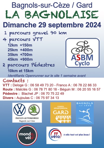 Affiche de La 44ème rando du Plateau de Lacau VTT, Gravel, Route et Pédestre "La Bagnolaise" à Bagnols-sur-Cèze