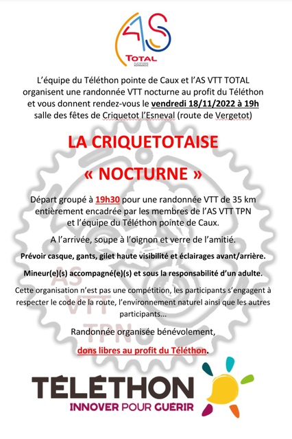 Affiche de Une randonnée VTT nocturne pour le telethon à Criquetot-l'Esneval
