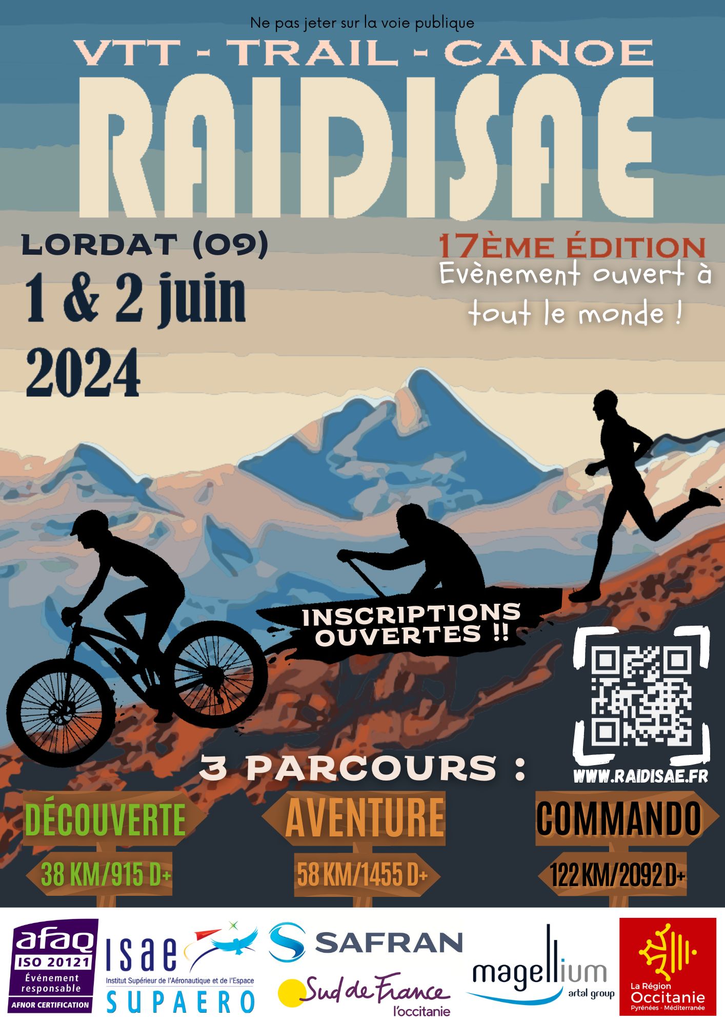 Affiche de RAID ISAE (VTT / TRAIL / CANOE équipes de 2) (17ème édition) à Lordat