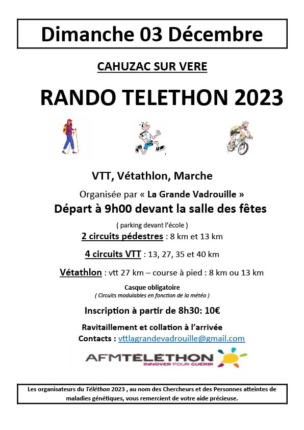 Affiche de Randonnée VTT et MARCHE du Téléthon à Cahuzac-sur-Vère