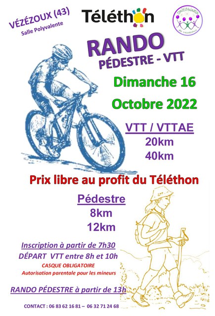 Affiche de Randonnées VTT / pédestre au profit du Téléthon (5ème  édition) à Vézézoux