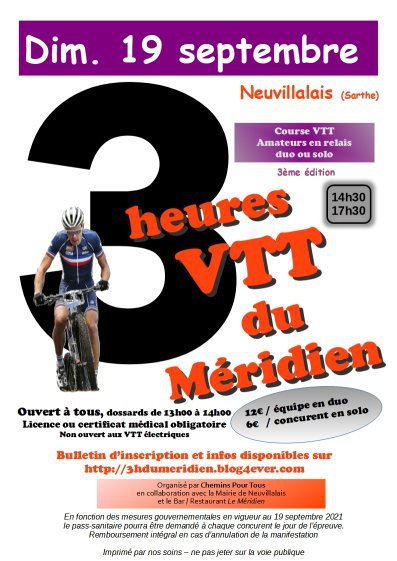 Affiche de Les 3h VTT du Méridien (3ème  édition) à Neuvillalais