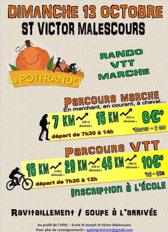 Affiche de POTI'RANDO VTT et Marche (8ème édition) à Saint-Victor-Malescours