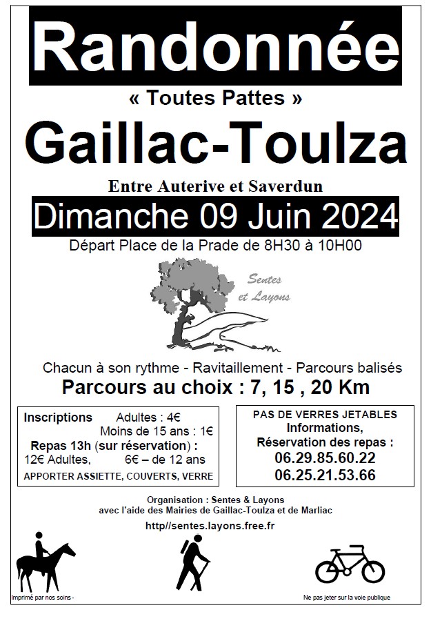 Affiche de La 27ème Randonnée "Toutes Pattes" A pieds, à VTT ou à Cheval à Gaillac-Toulza