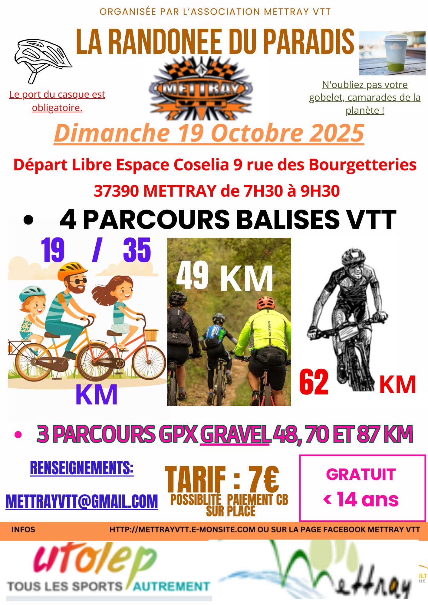 Affiche de La 15ème Randonnée VTT / Gravel du paradis à Mettray